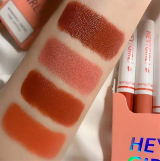 4 in 1 Heng Fang Korean Matte Lipstick Pack, Set of 4 Hey Girl smoke tube Moisturizing Long Lasting.