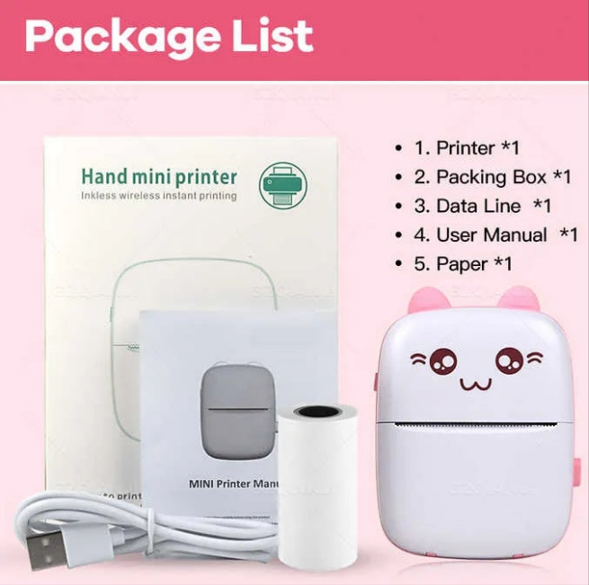 Pocket Inkless Mini Printer - Thermal Portable Bluetooth Wireless Mini Printer For Kids - For Photo, Picture, Office Receipt, Label Note.