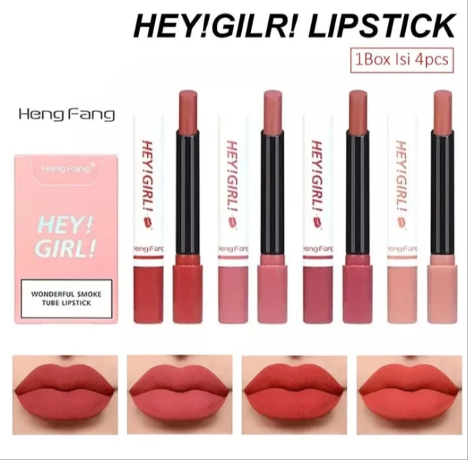 4 in 1 Heng Fang Korean Matte Lipstick Pack, Set of 4 Hey Girl smoke tube Moisturizing Long Lasting.