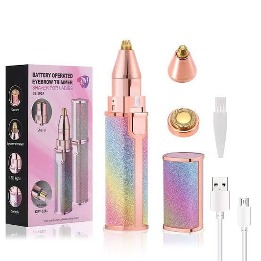 Flawless 2 in 1 Eye Brow And Facial Hair Remover Chargeable , Multi Attractive Color With USB Charging Cable And Cleaning Brush